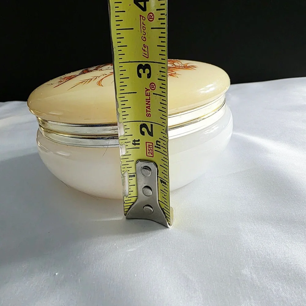 Vintage Italian Alabaster Butterfly Trinket Box Yellow Vanity Jar‎ Keepsake Box